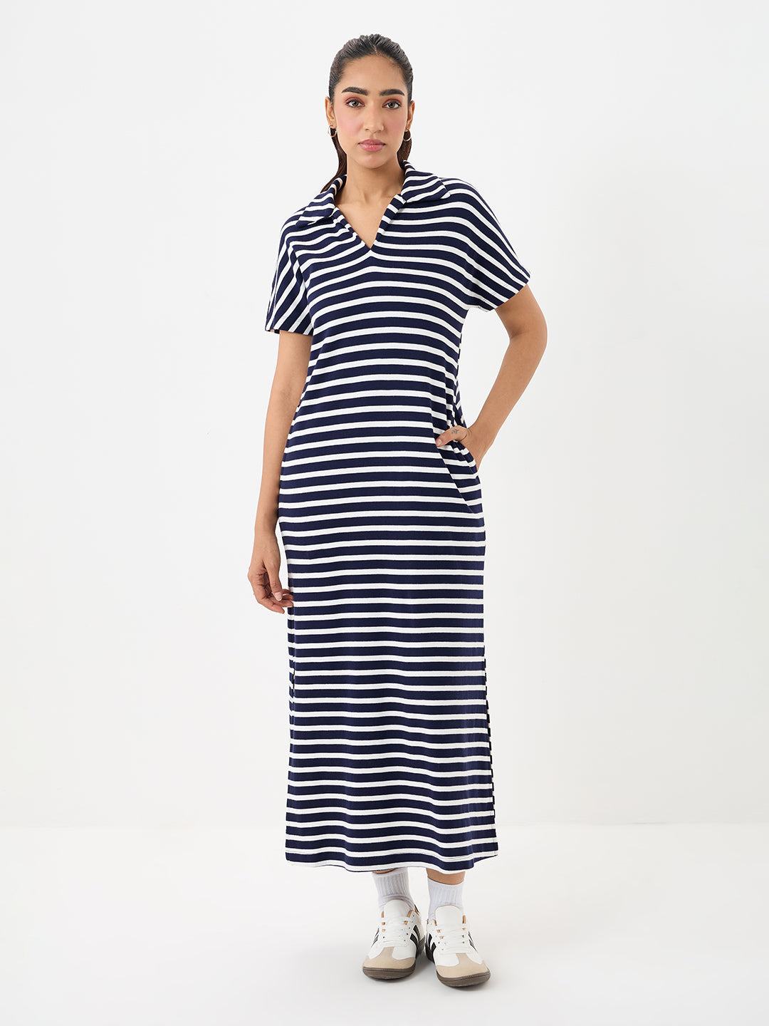 Navy Cotton Stripe Maxi Dress