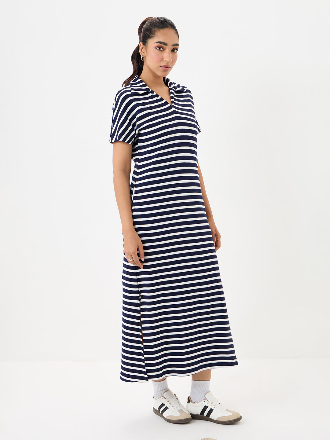 Navy Cotton Stripe Maxi Dress