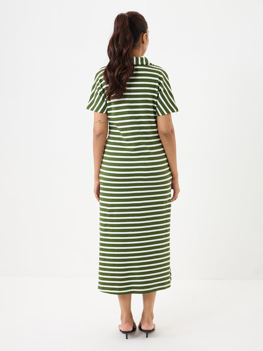 Olive Cotton Stripe Maxi Dress