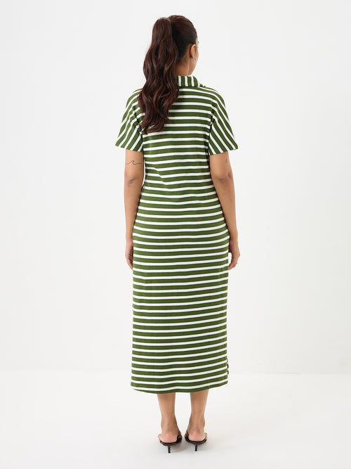 Olive Cotton Stripe Maxi Dress