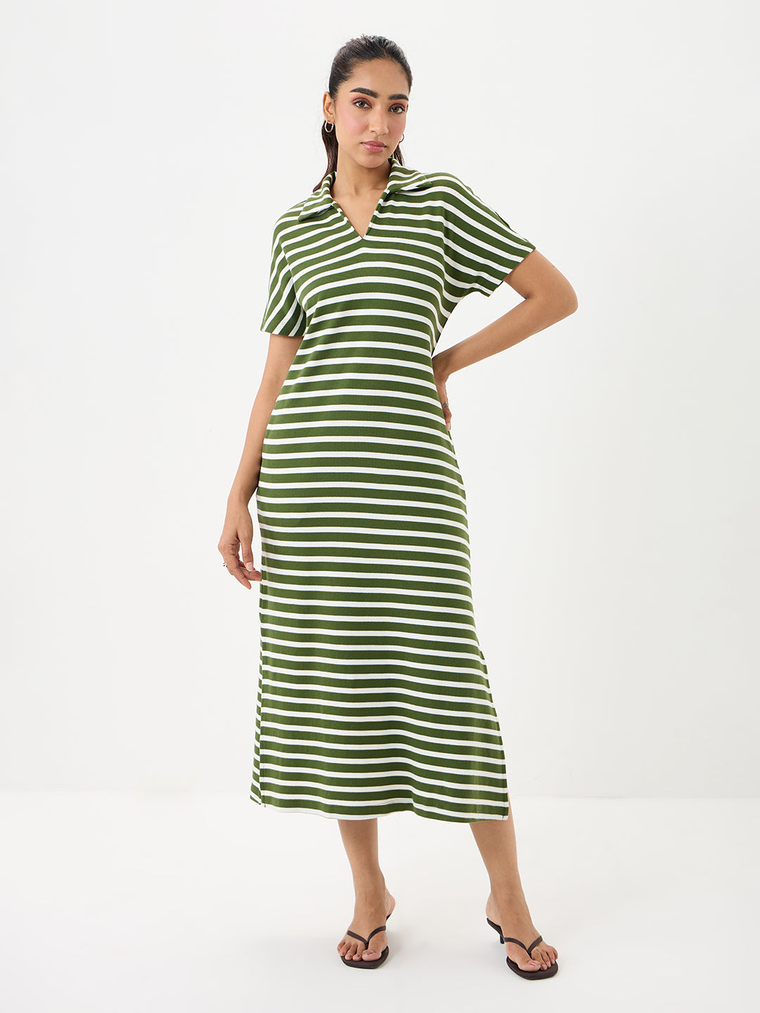 Olive Cotton Stripe Maxi Dress