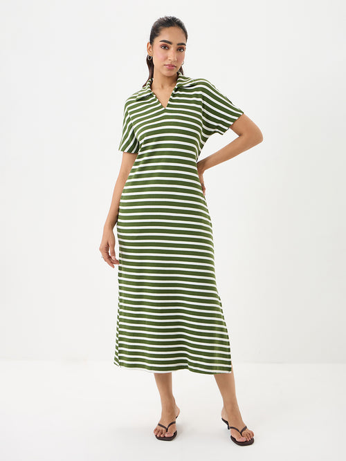 Olive Cotton Stripe Maxi Dress