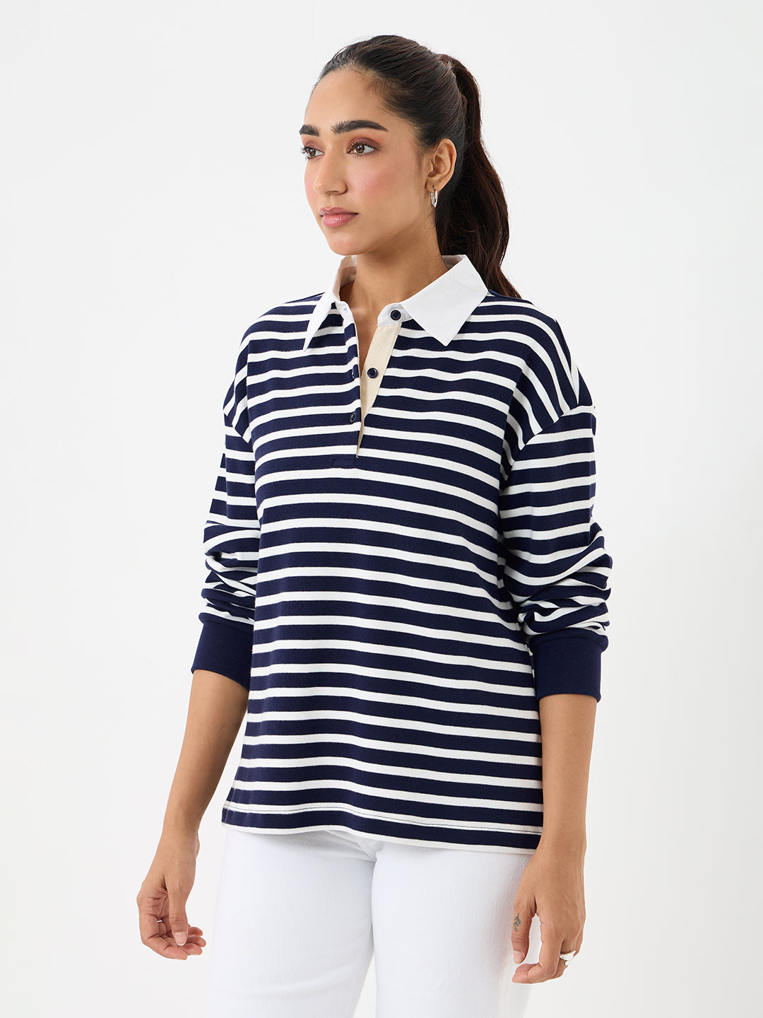 Navy Stripe Collared T-Shirt