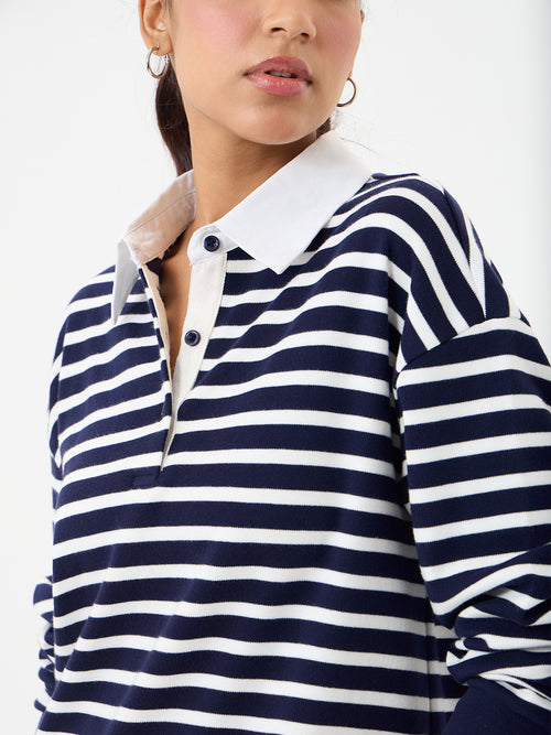 Navy Stripe Collared T-Shirt