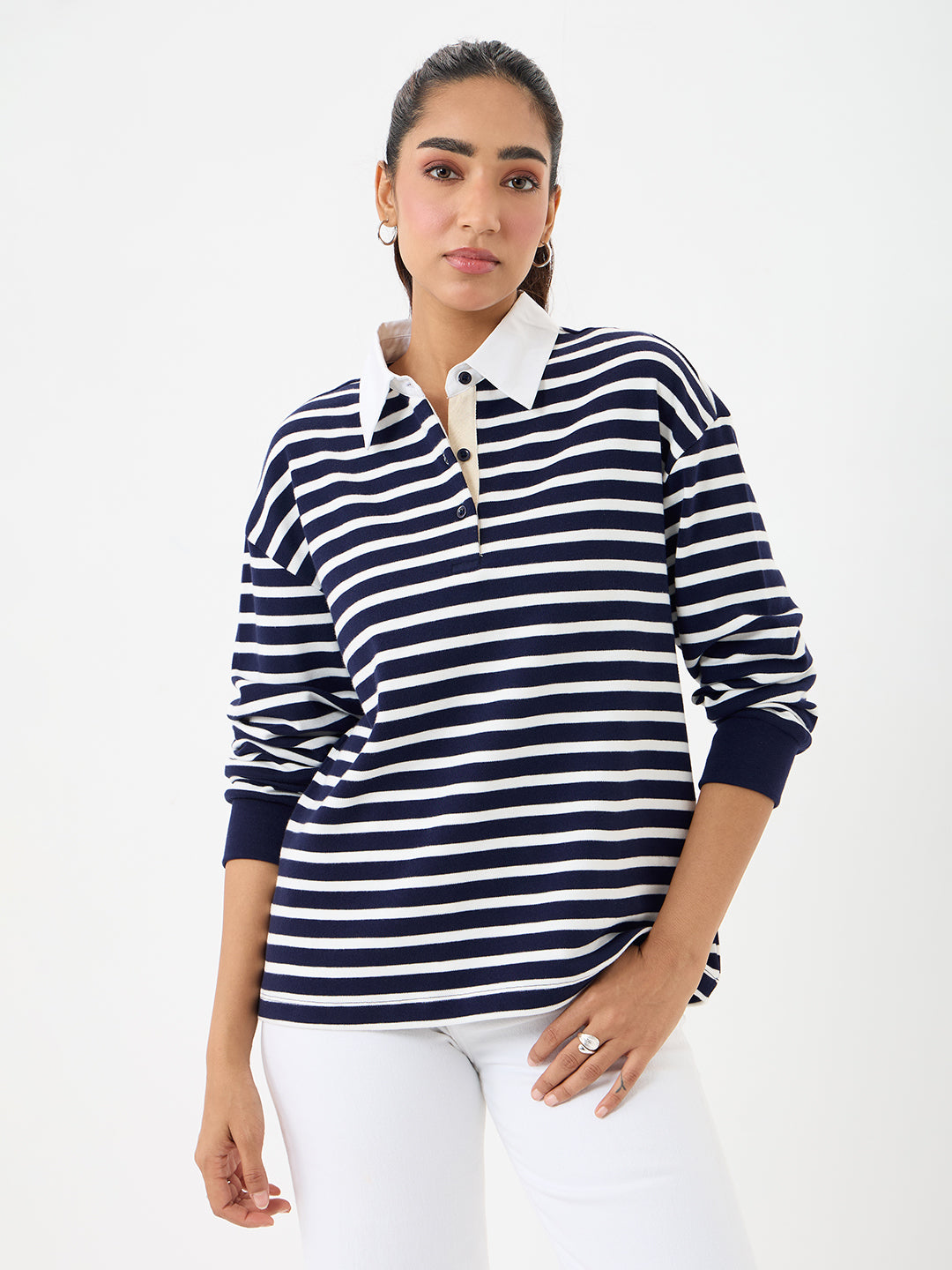Navy Stripe Collared T-Shirt