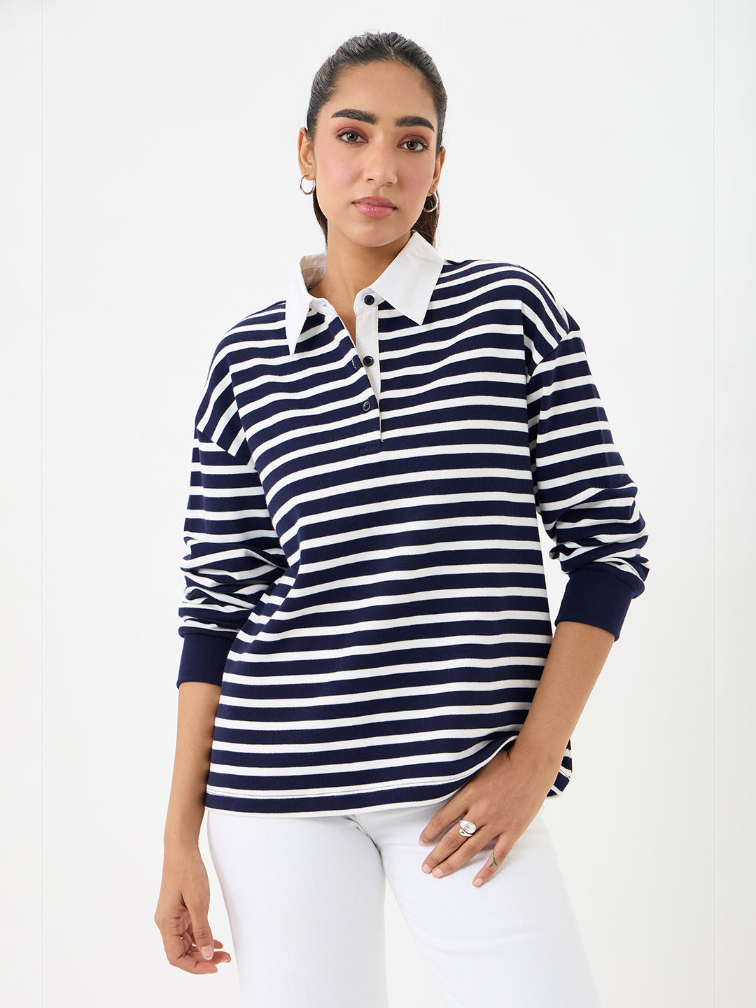 Navy Stripe Collared T-Shirt