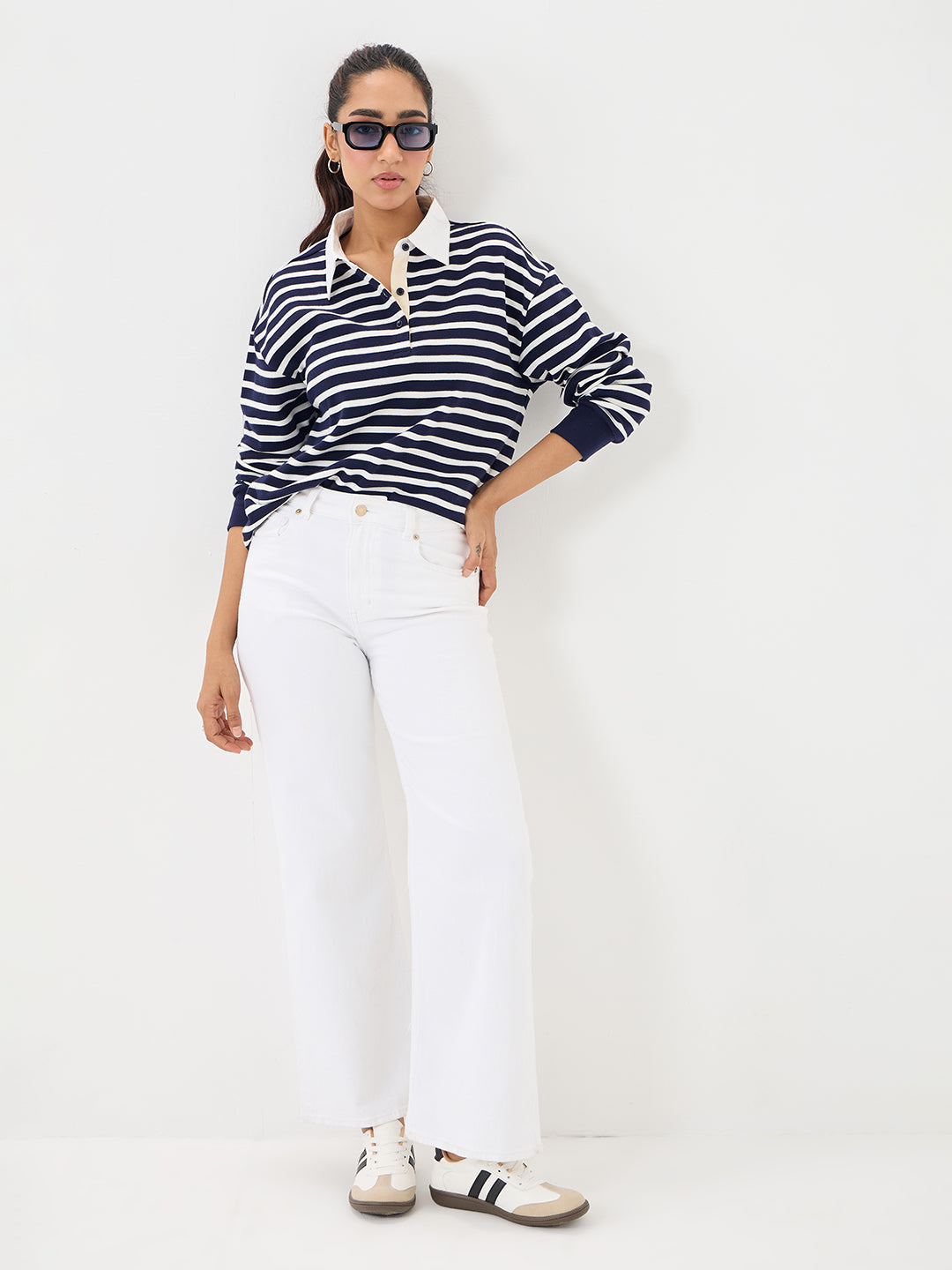 Navy Stripe Collared T-Shirt