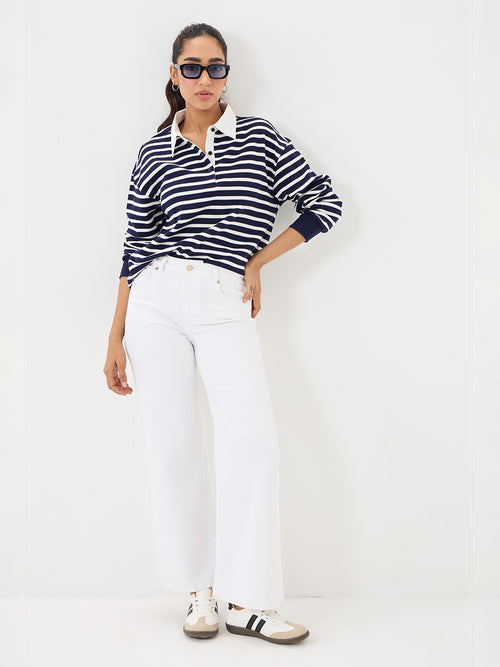 Navy Stripe Collared T-Shirt