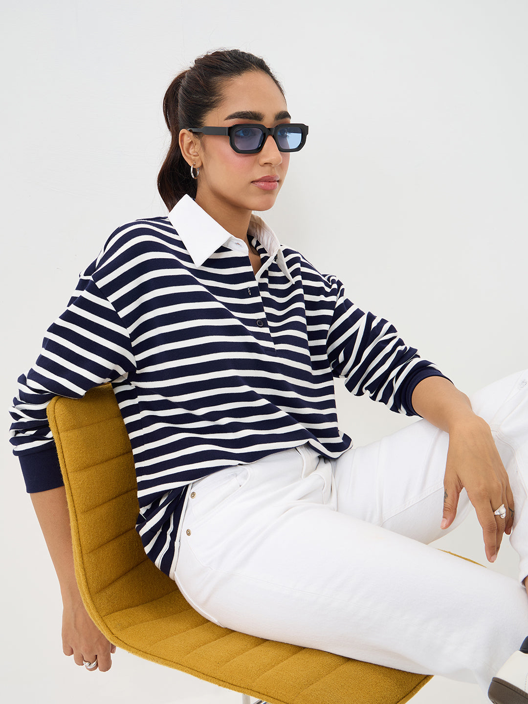 Navy Stripe Collared T-Shirt