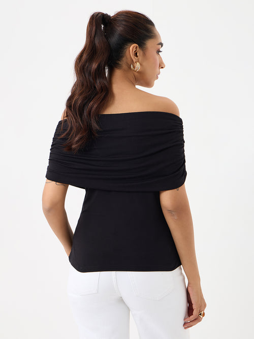 Bamboo Black Knit Off Shoulder Top