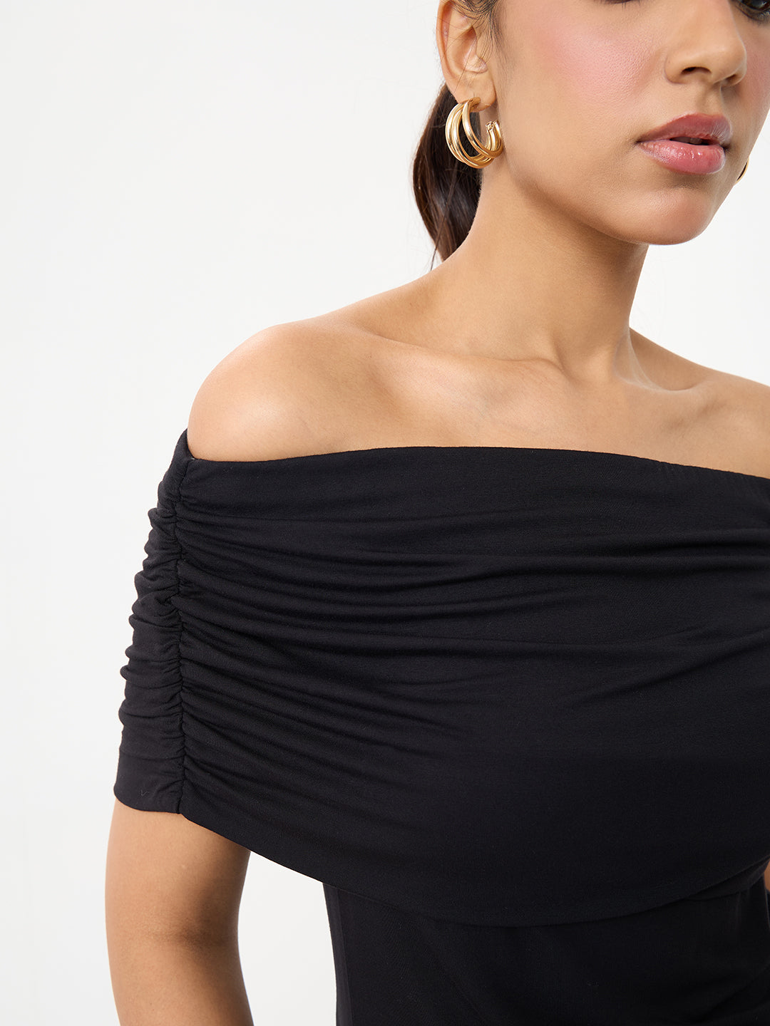 UltraSoft Bamboo Black Knit Off Shoulder Top