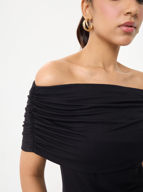 Bamboo Black Knit Off Shoulder Top