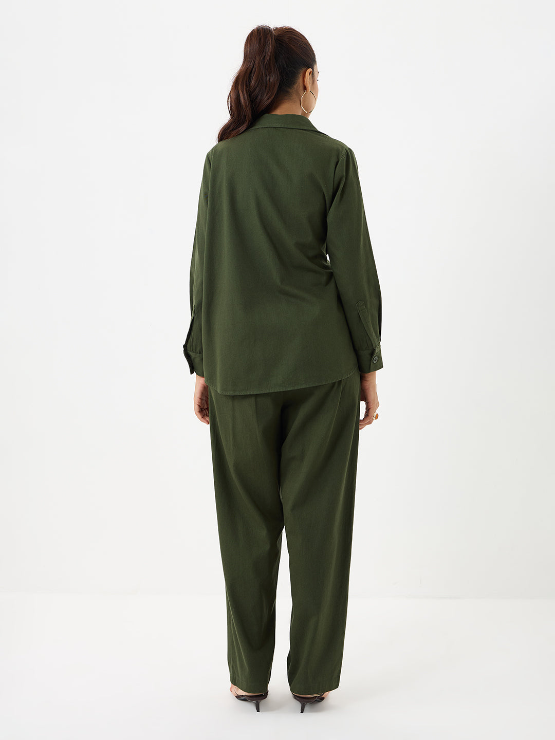 Olive Twill Tie-Up Shirt Co-Ord