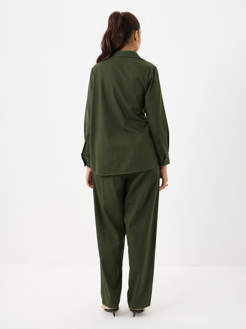 Olive Twill Tie-Up Shirt Co-Ord