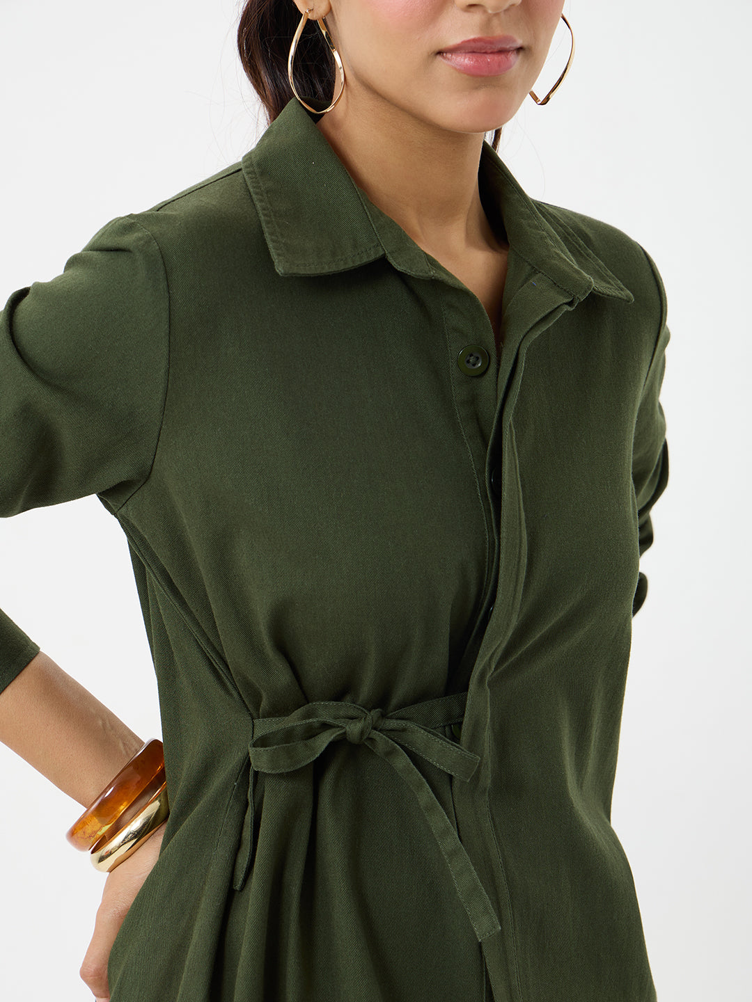 Olive Twill Tie-Up Shirt Co-Ord