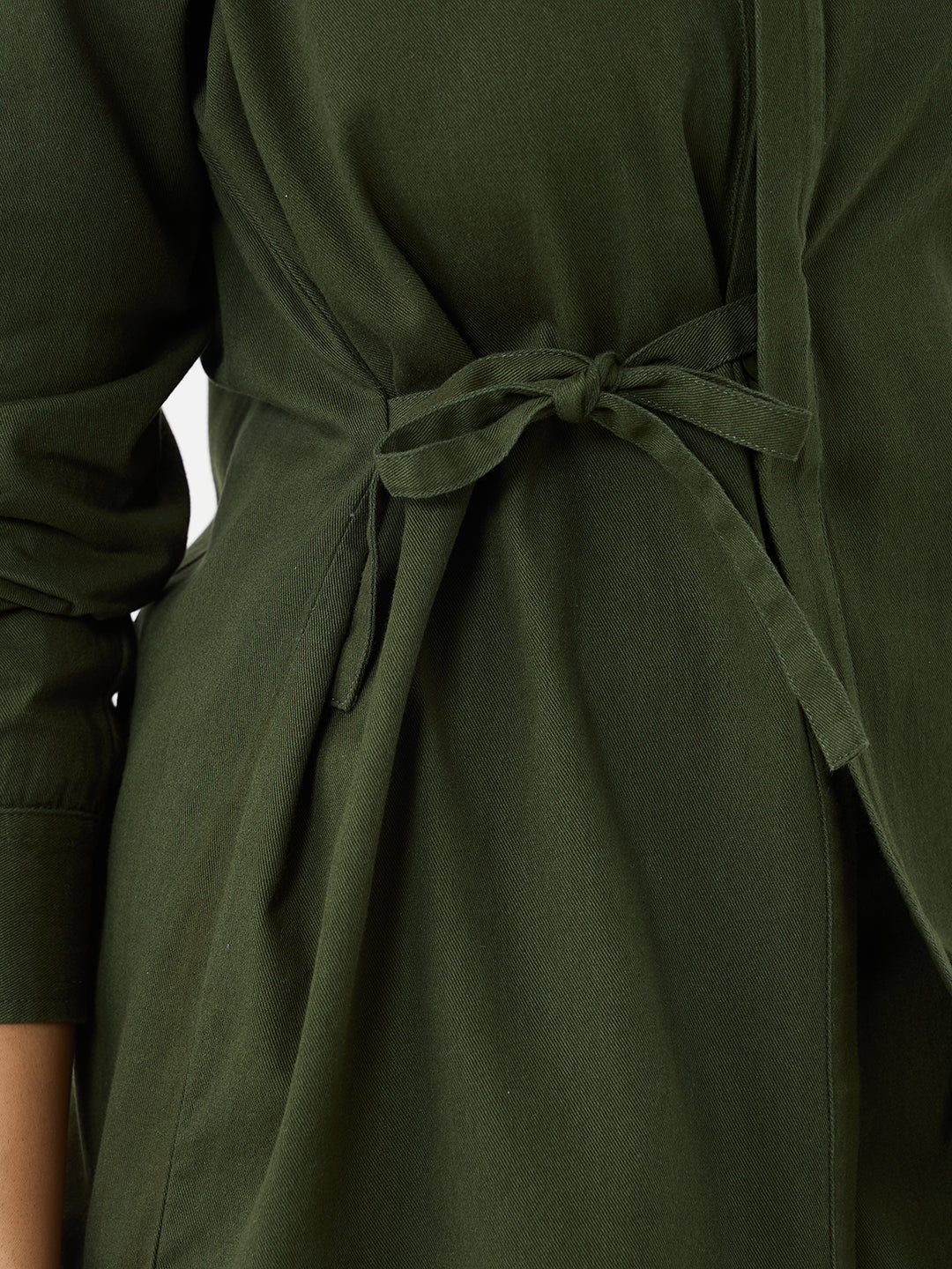 Olive Twill Tie-Up Shirt Co-Ord
