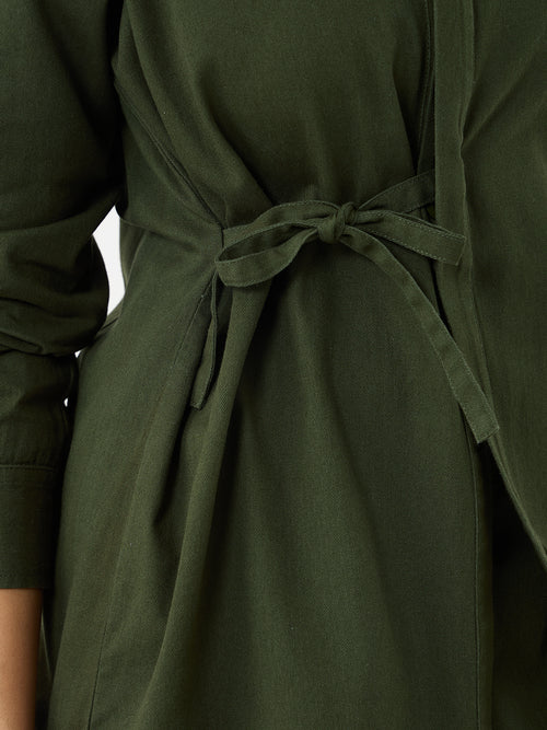Olive Twill Tie-Up Shirt Co-Ord