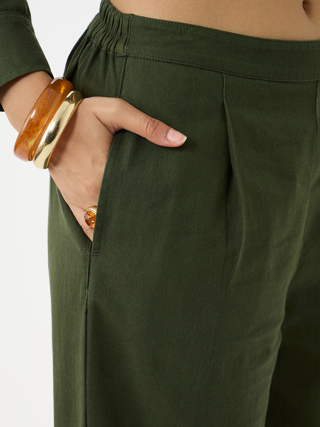 Olive Twill Tie-Up Shirt Co-Ord