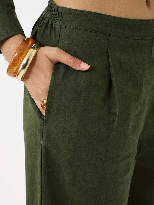 Olive Twill Tie-Up Shirt Co-Ord