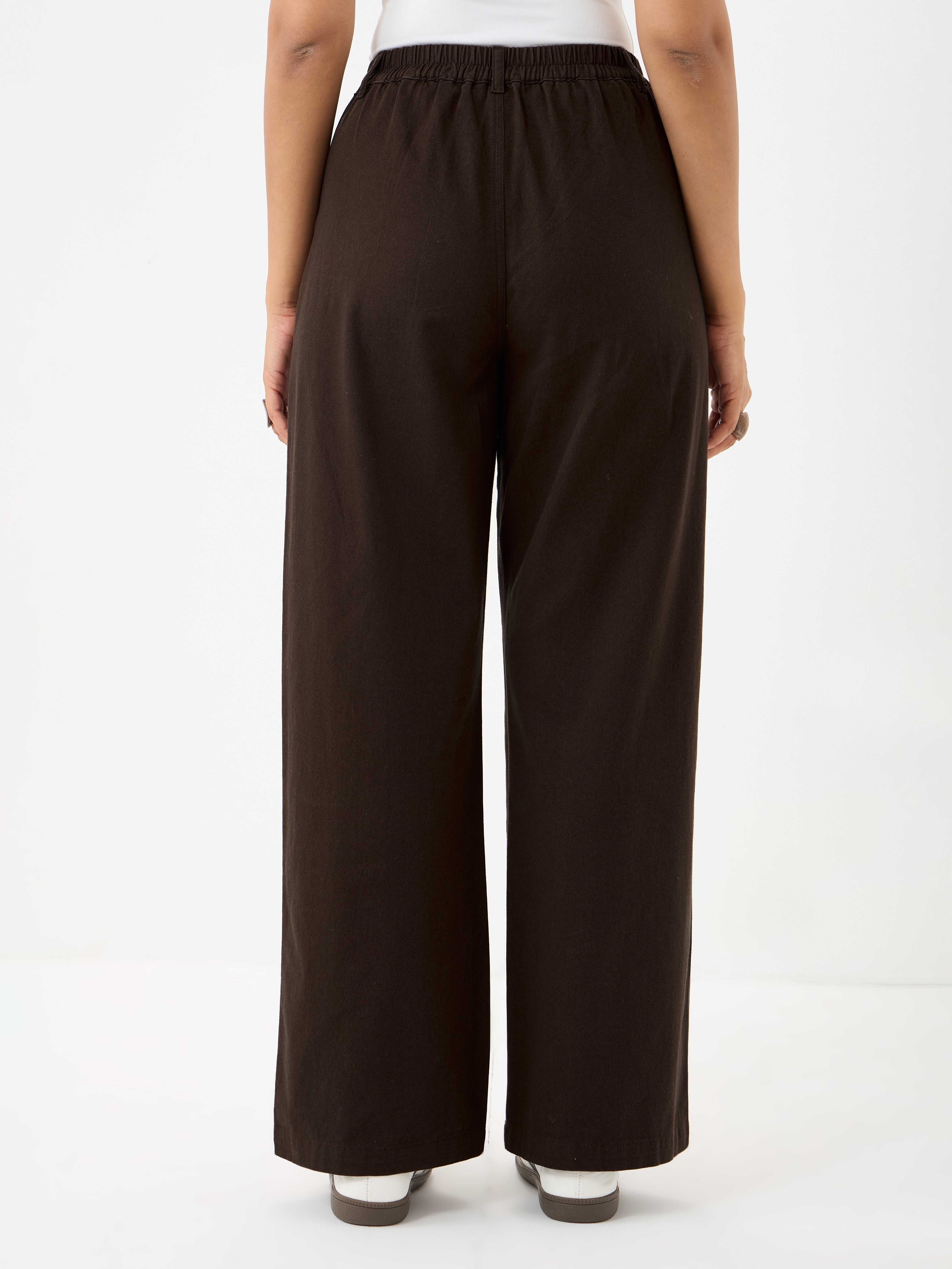 Coffee Brown Twill Straight Fit Pants