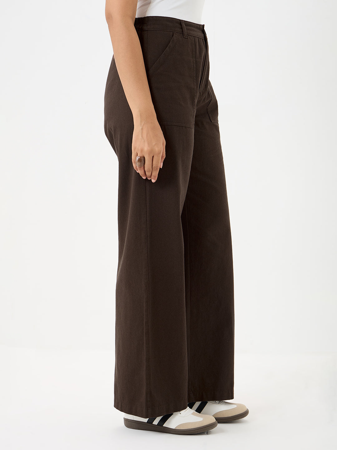 Coffee Brown Twill Straight Fit Pants