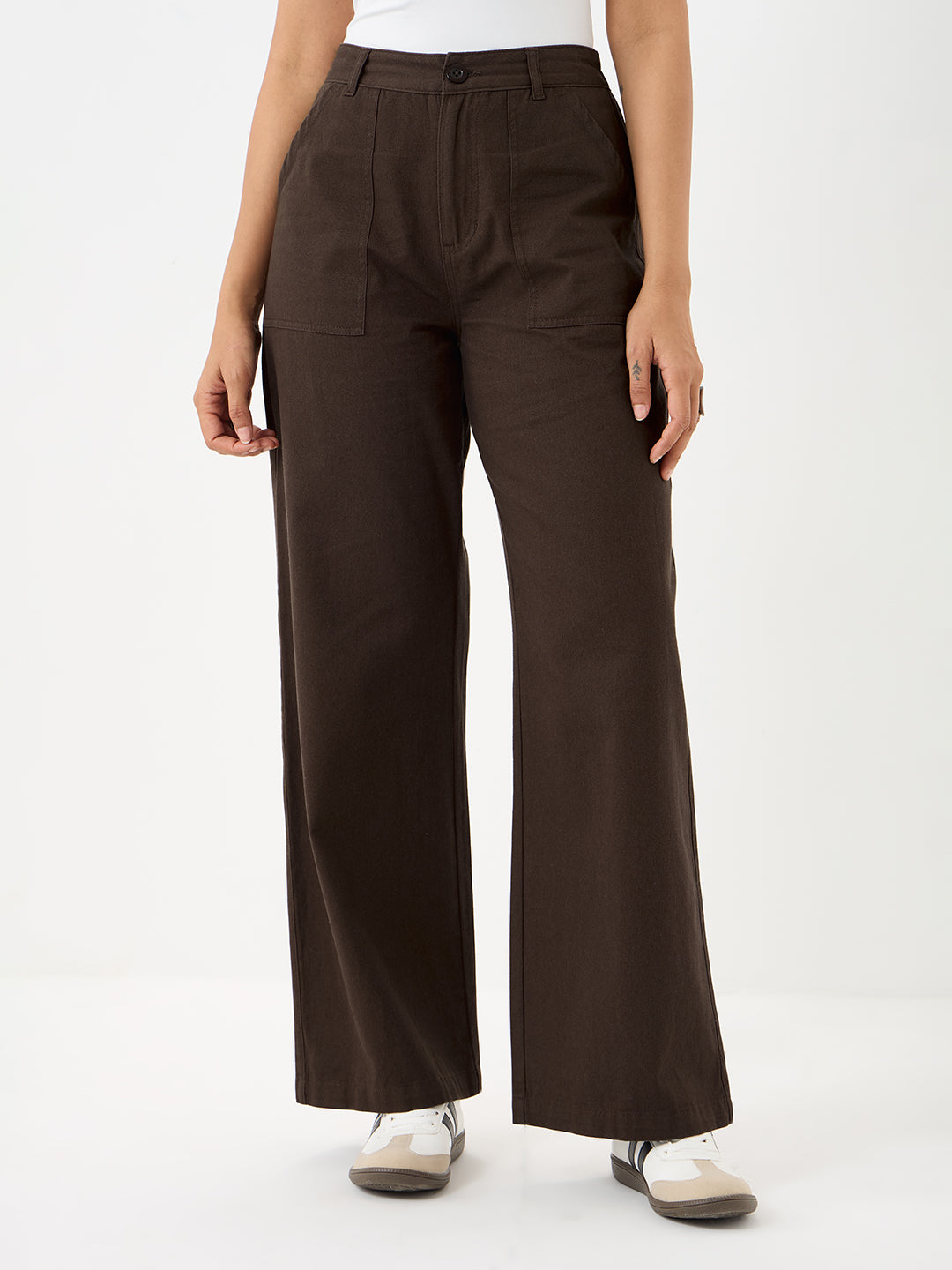 Coffee Brown Twill Straight Fit Pants