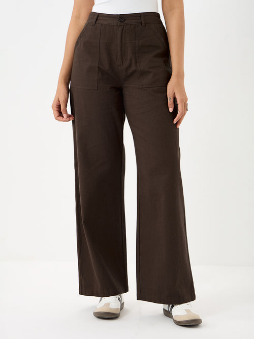 Coffee Brown Twill Straight Fit Pants