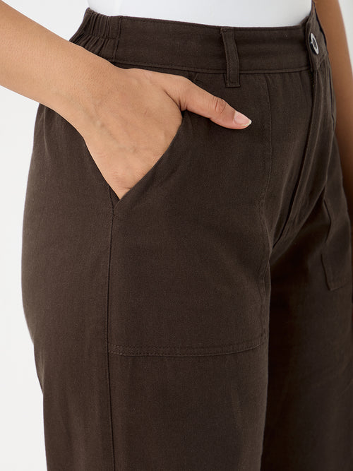 Coffee Brown Twill Straight Fit Pants