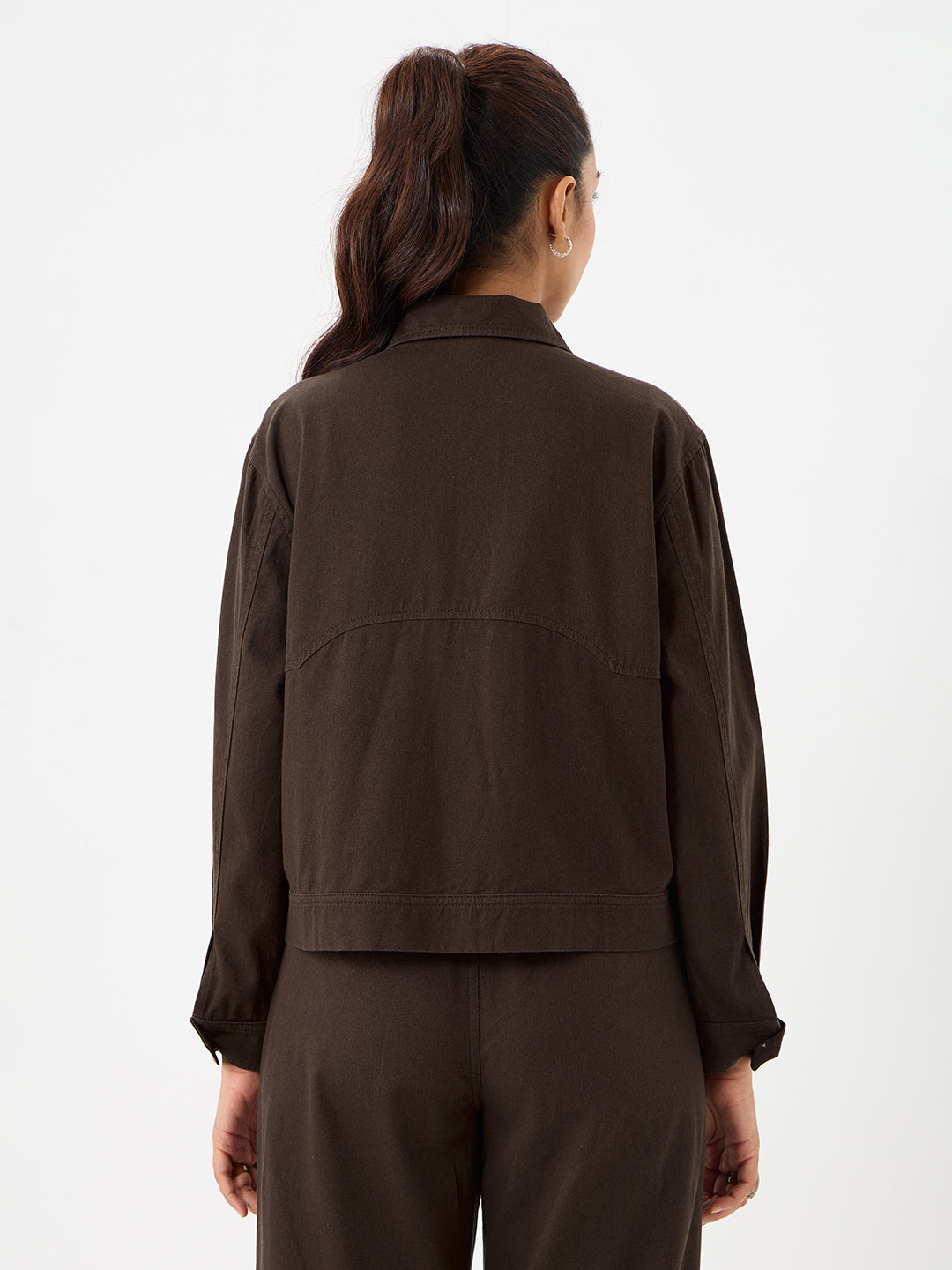 Coffee Brown Twill Crop Jacket