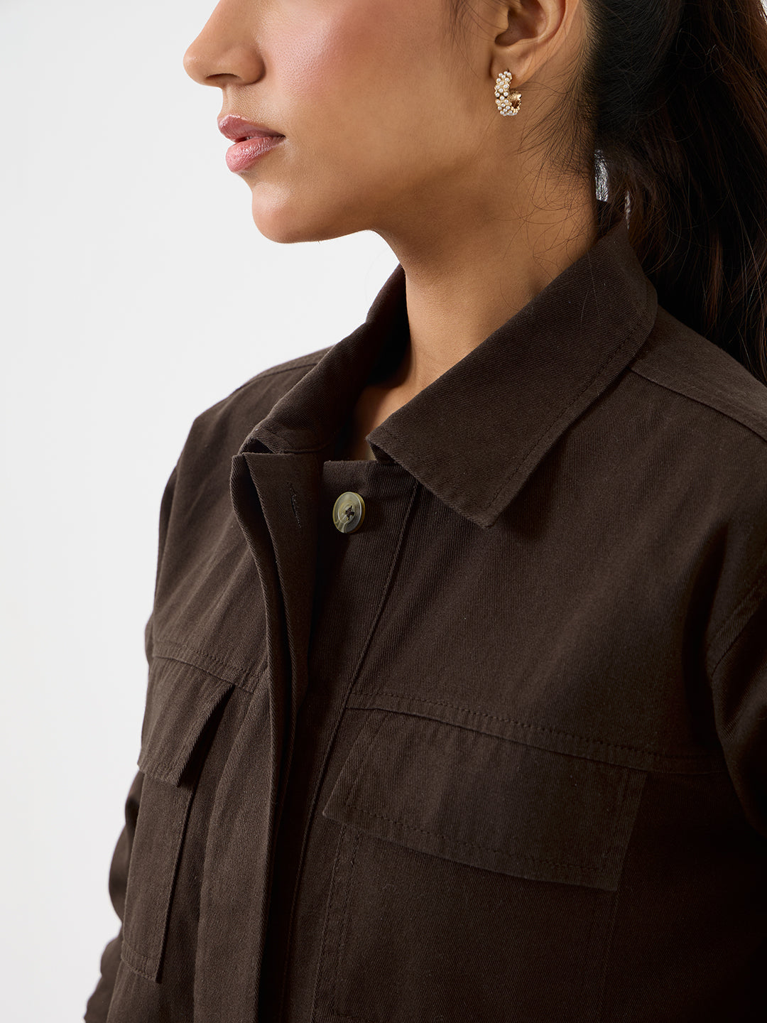Coffee Brown Twill Crop Jacket