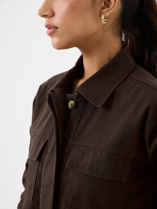 Coffee Brown Twill Crop Jacket