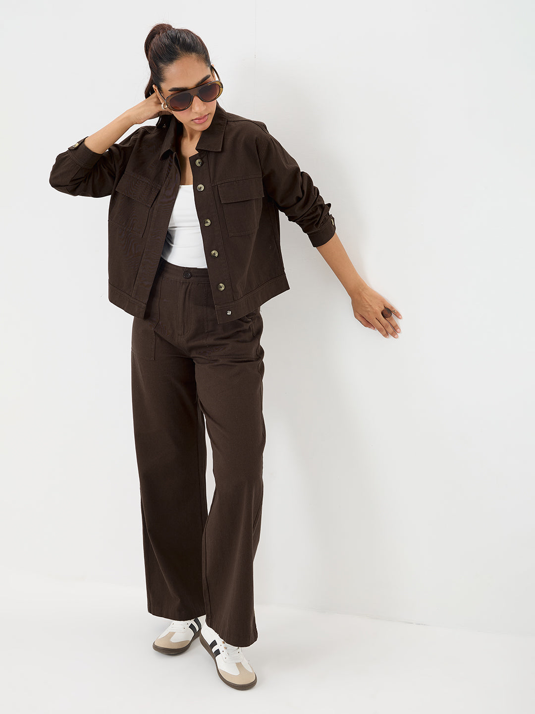 Coffee Brown Twill Straight Fit Pants