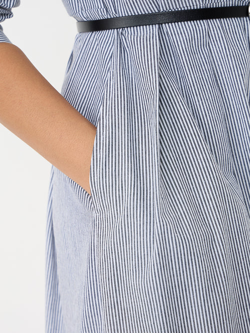 Black Stripe Pleated Ankle Length Dress