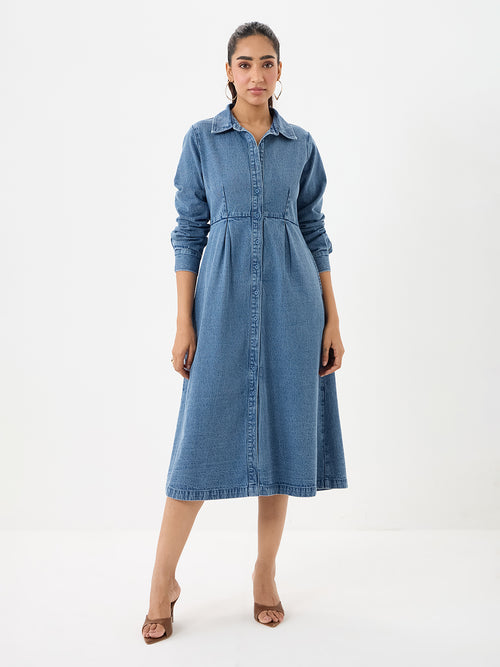 DenimClassic Blue Button Down Midi Dress