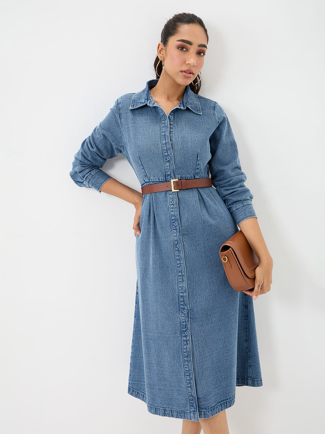 DenimClassic Blue Button Down Midi Dress