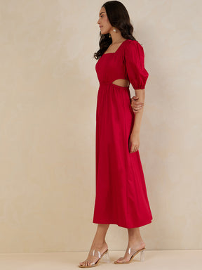 Red Cotton Cut Out Maxi Dress