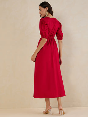 Red Cotton Cut Out Maxi Dress