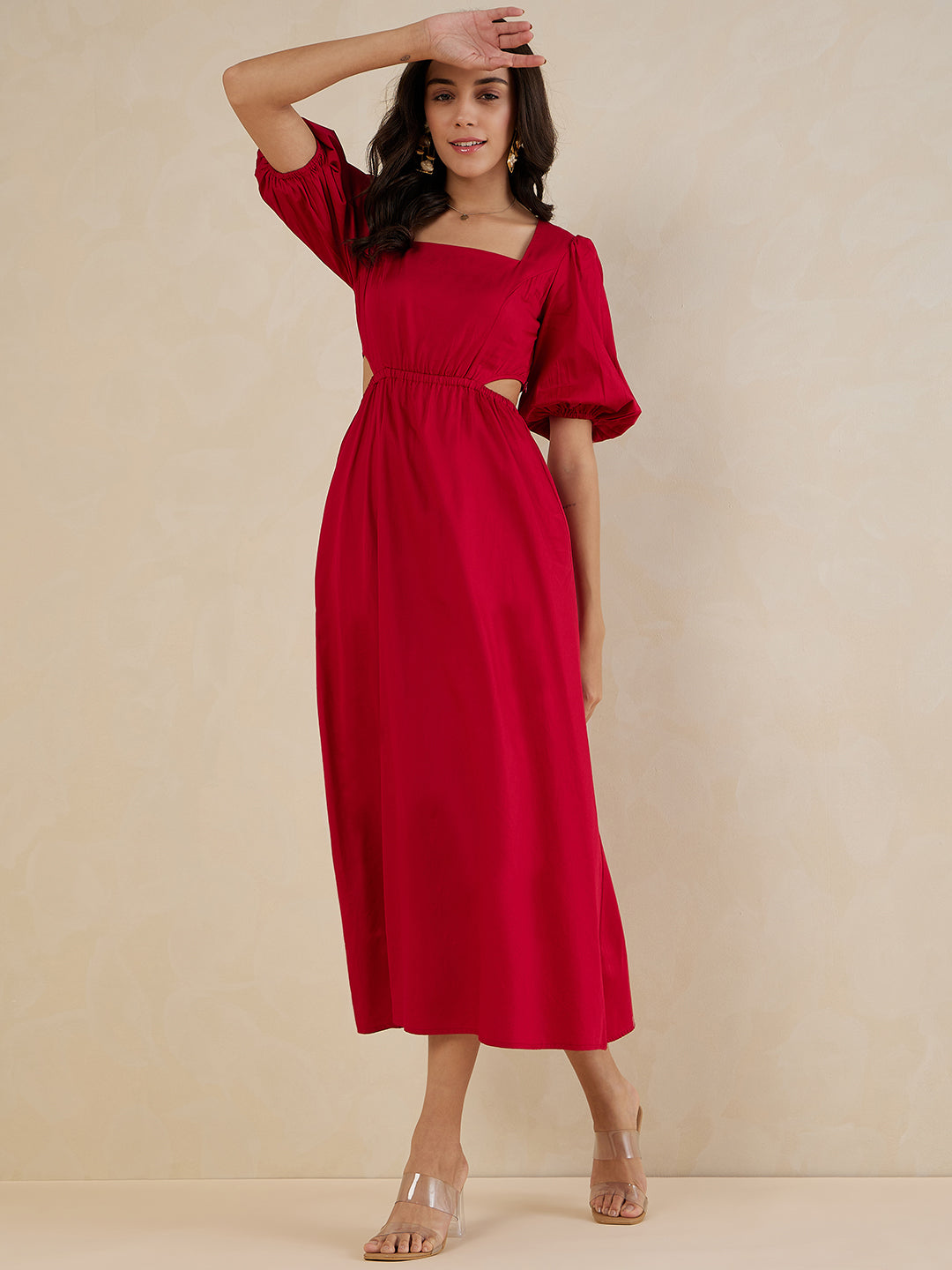 Red Cotton Cut Out Maxi Dress
