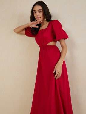 Red Cotton Cut Out Maxi Dress