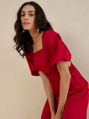 Red Cotton Cut Out Maxi Dress