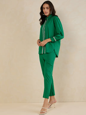 Green Cotton Poplin Shirt Co-Ord Set