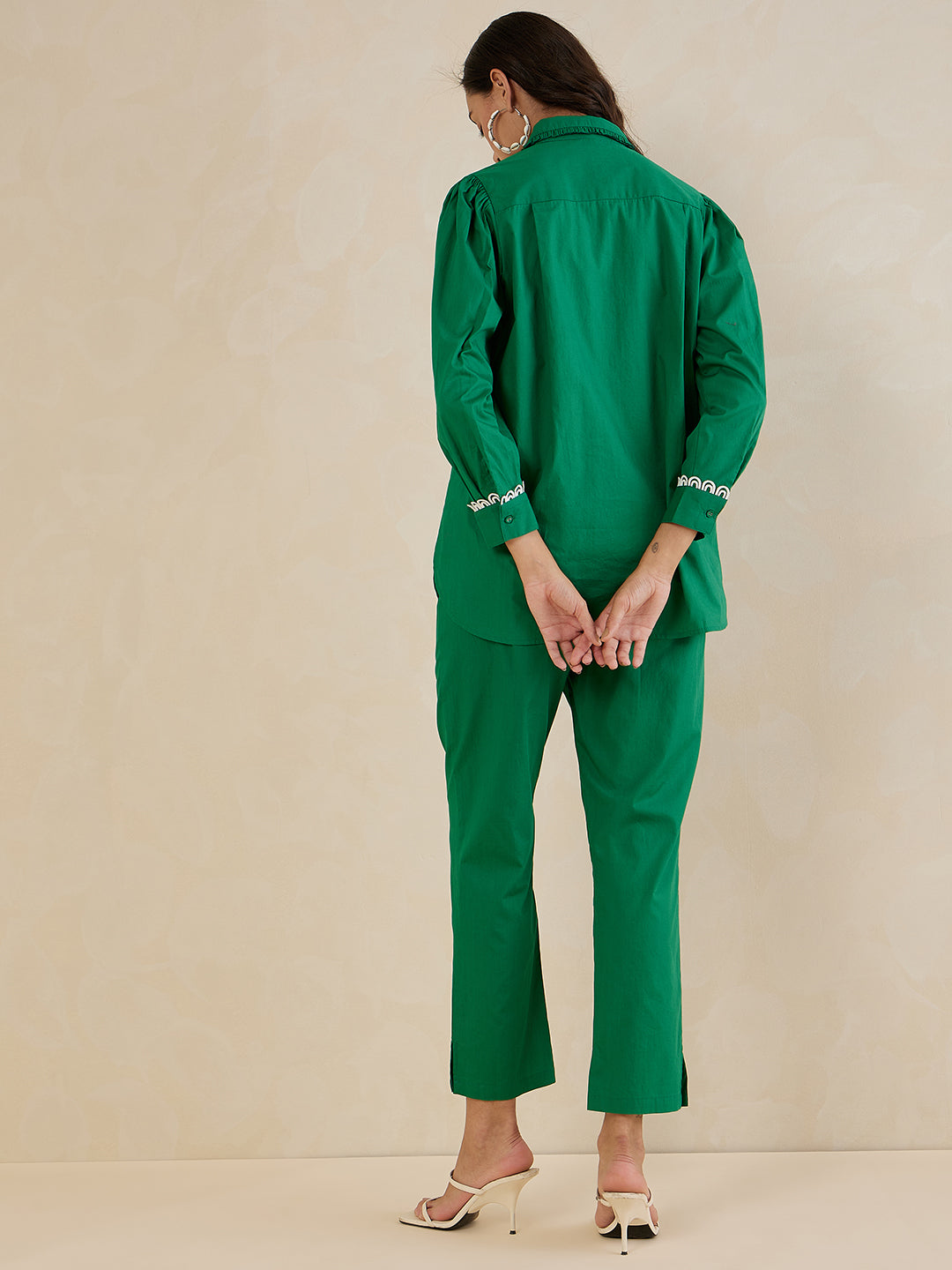 Green Cotton Poplin Shirt Co-Ord Set