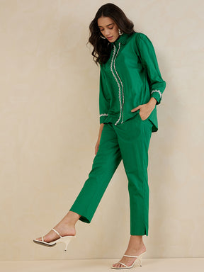 Green Cotton Poplin Shirt Co-Ord Set