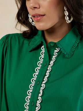 Green Cotton Poplin Shirt Co-Ord Set