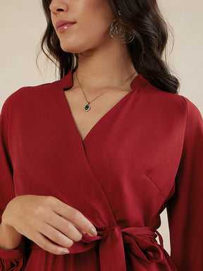 Red Solid Wrap Co-Ord Set
