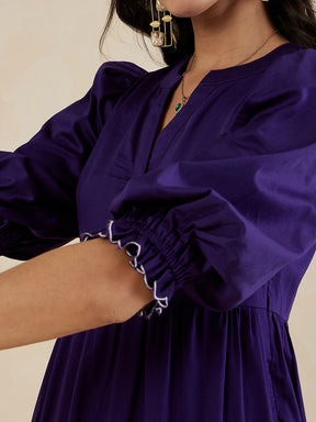 Purple Scalloped Lace Tiered Midi Dress