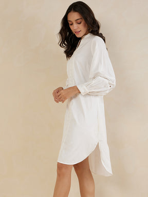 Off-White Cotton  Shift Midi Dress