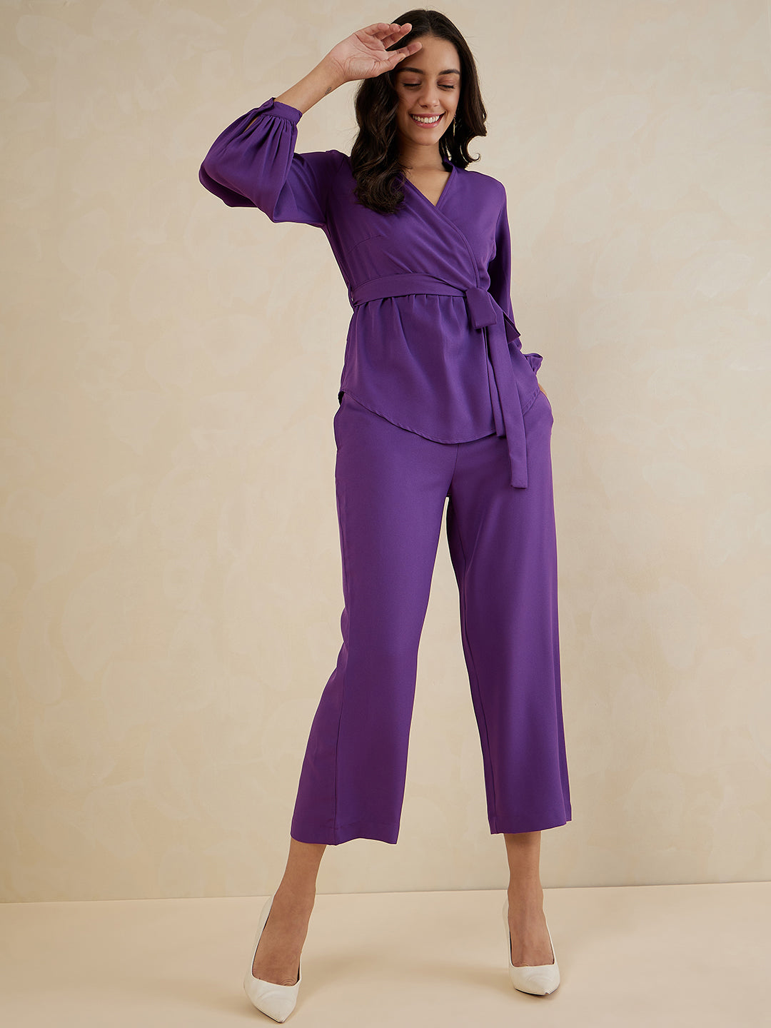 Purple Solid Wrap Co-Ord Set