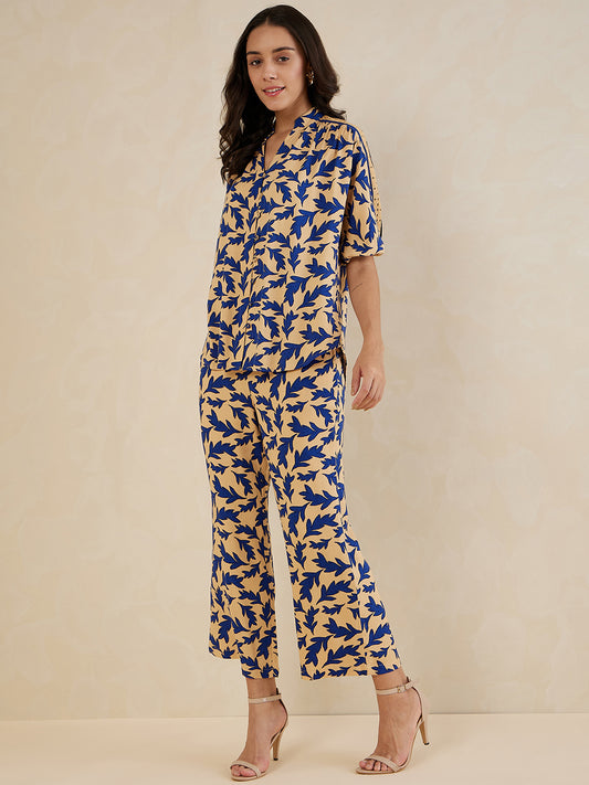 Beige And Blue Printed Co-Ord Set