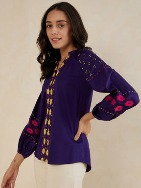 Purple Embroidered Cotton Top